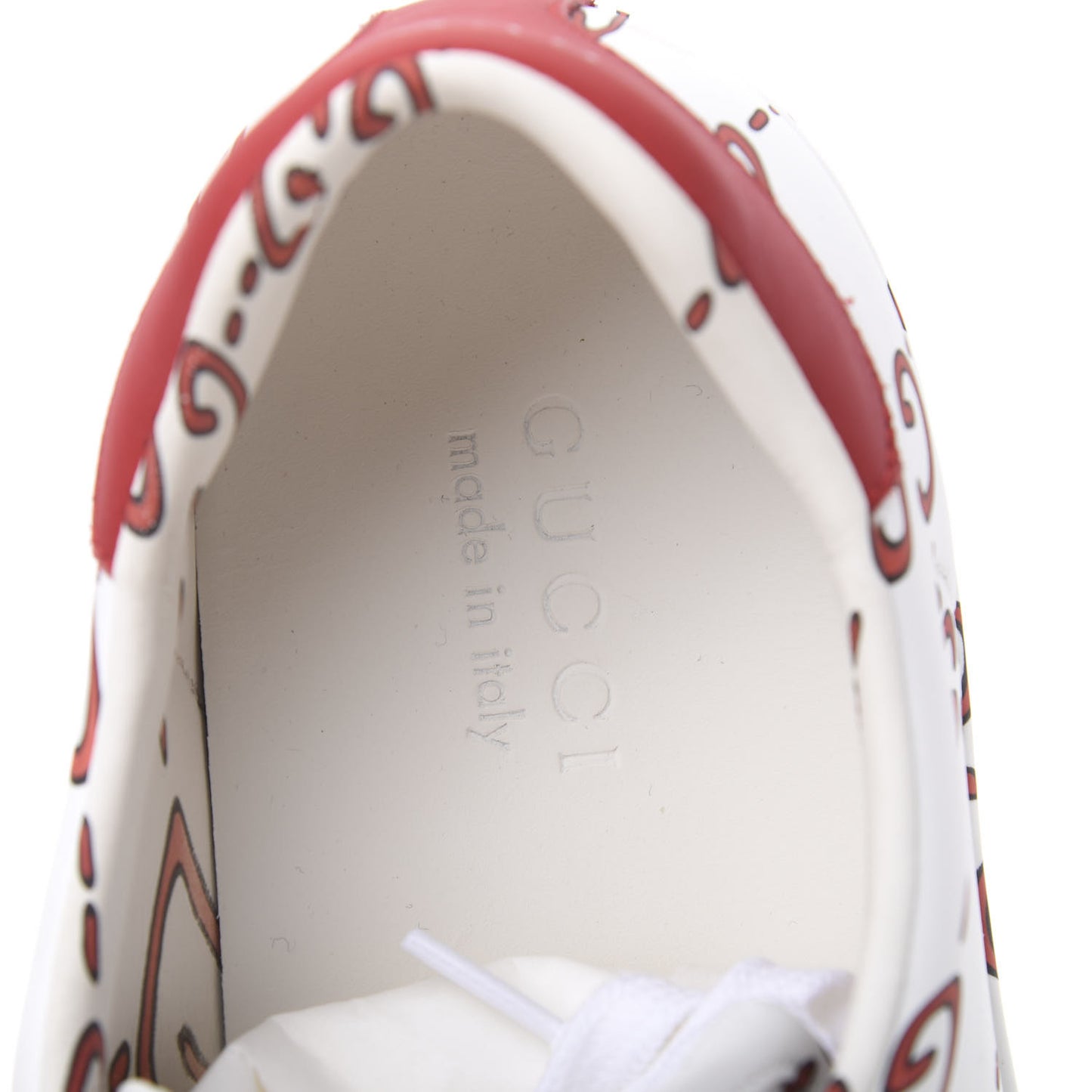 Calfskin GucciGhost Print Mens Ace Sneakers 10 White Hibiscus Red