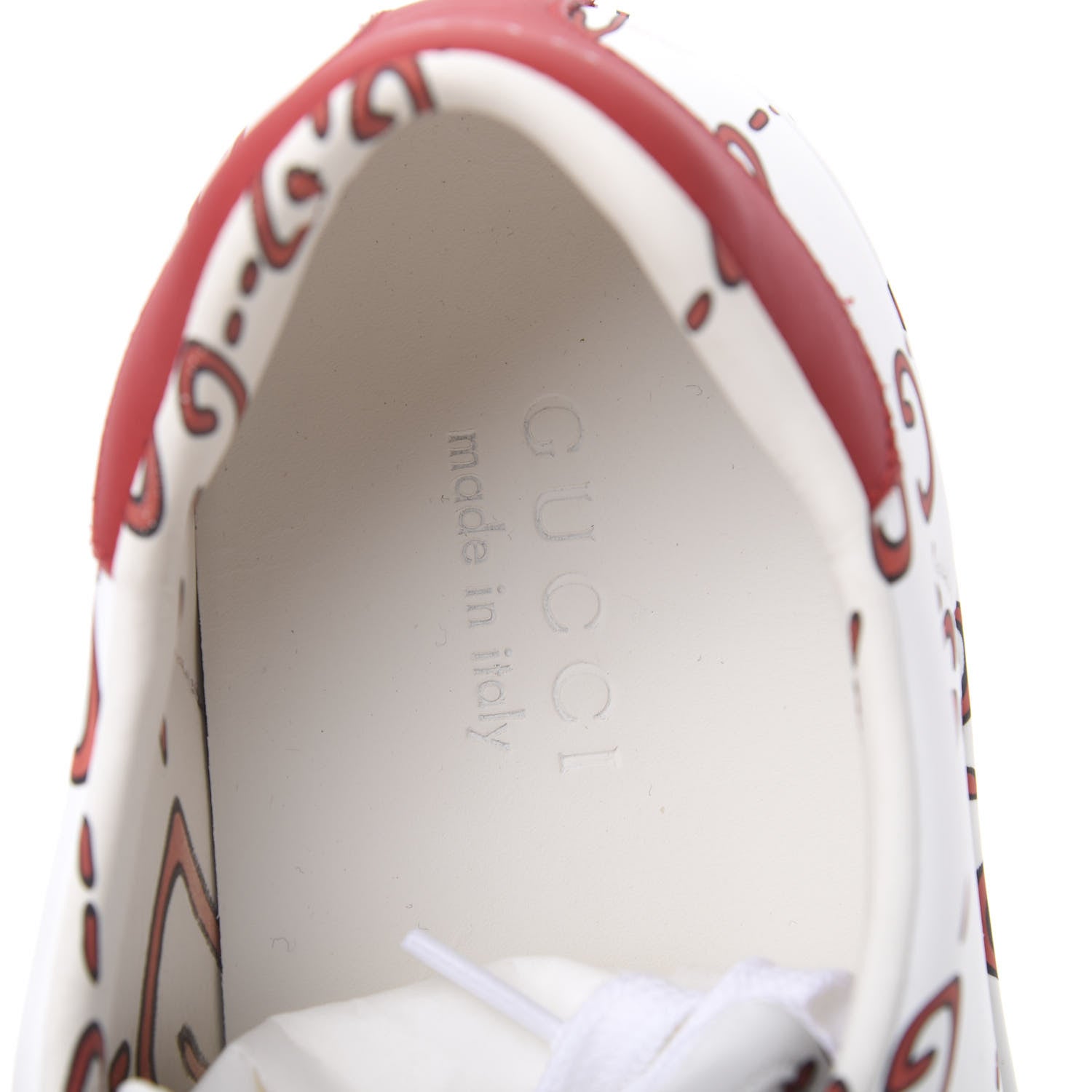 Gucci Calfskin GucciGhost Print Mens Ace Sneakers 10 White Hibiscus Red 7 of 8