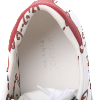 Gucci Calfskin GucciGhost Print Mens Ace Sneakers 10 White Hibiscus Red 7 of 8