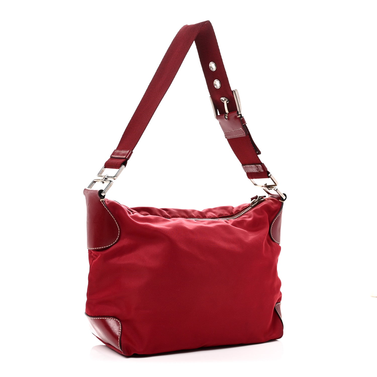Prada Tessuto Nylon Calfskin Hobo Fuoco 3 of 9