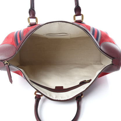 Gucci Suede Daino Textured Dollar Calfskin Web Large Neo Vintage Duffle Bag Romantic Cerise Chardonnay 4 of 9