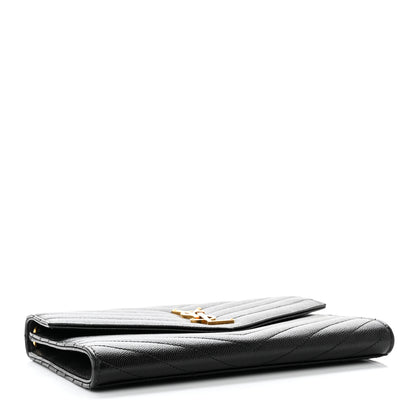 Saint Laurent Grain De Poudre Matelasse Chevron Monogram Envelope Clutch Black 5 of 9