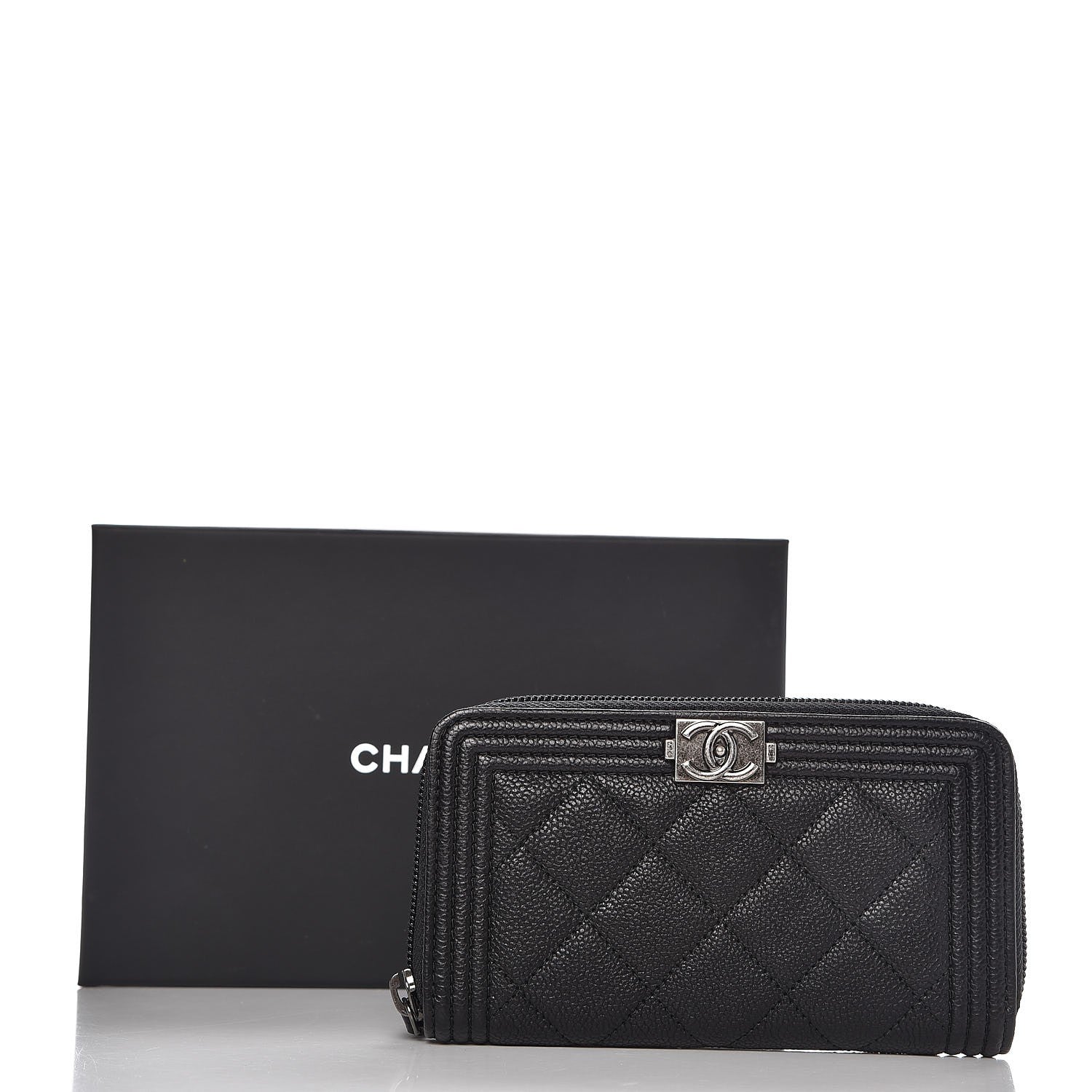 Chanel Caviar Quilted Boy Small Zip Around Wallet Black 9 of 9