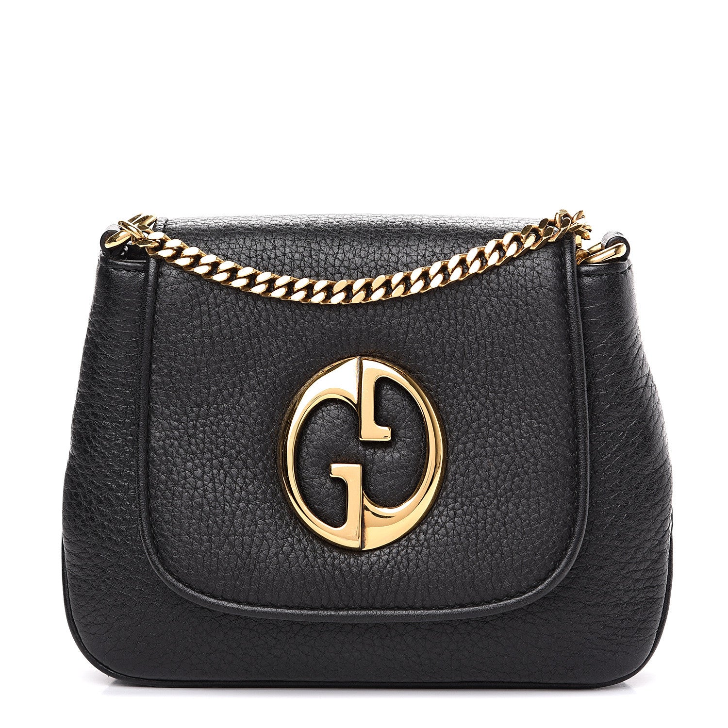 Gucci Pebbled Calfskin Small 1973 Chain Shoulder Bag Black 1 of 10