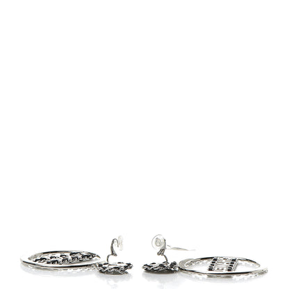 Chanel Crystal Lambskin Chain CC Hoop Clip On Earrings Black Silver 3 of 4