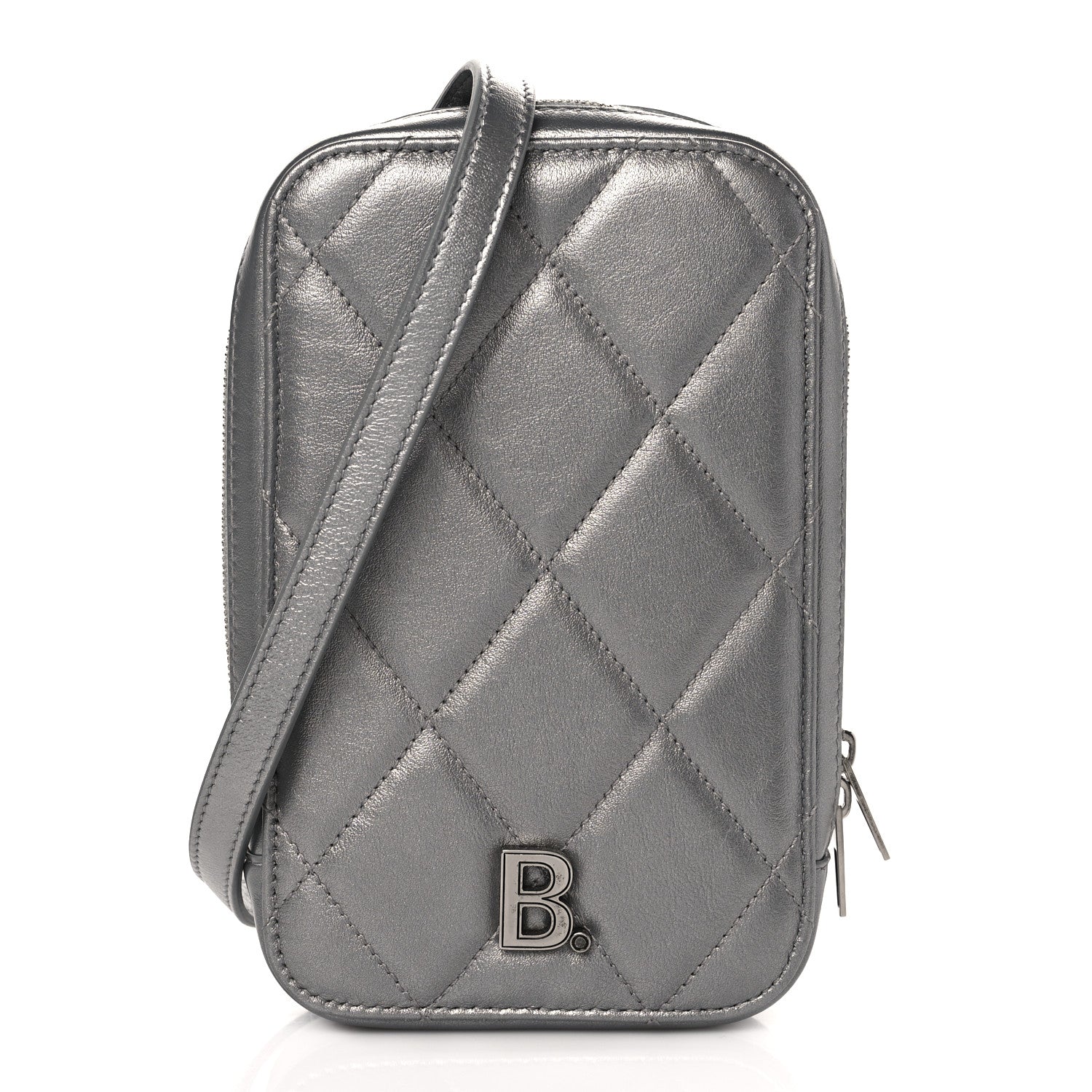 Balenciaga Metallic Nappa Calfskin Quilted Touch B Phone Holder Bag Silver 1 of 11