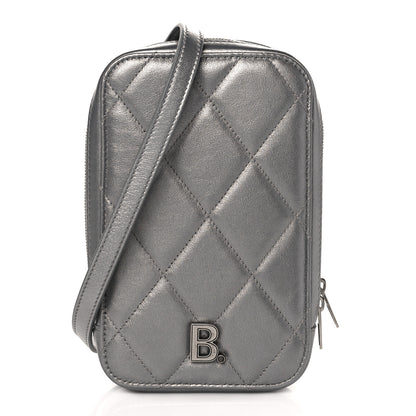 Balenciaga Metallic Nappa Calfskin Quilted Touch B Phone Holder Bag Silver 1 of 11