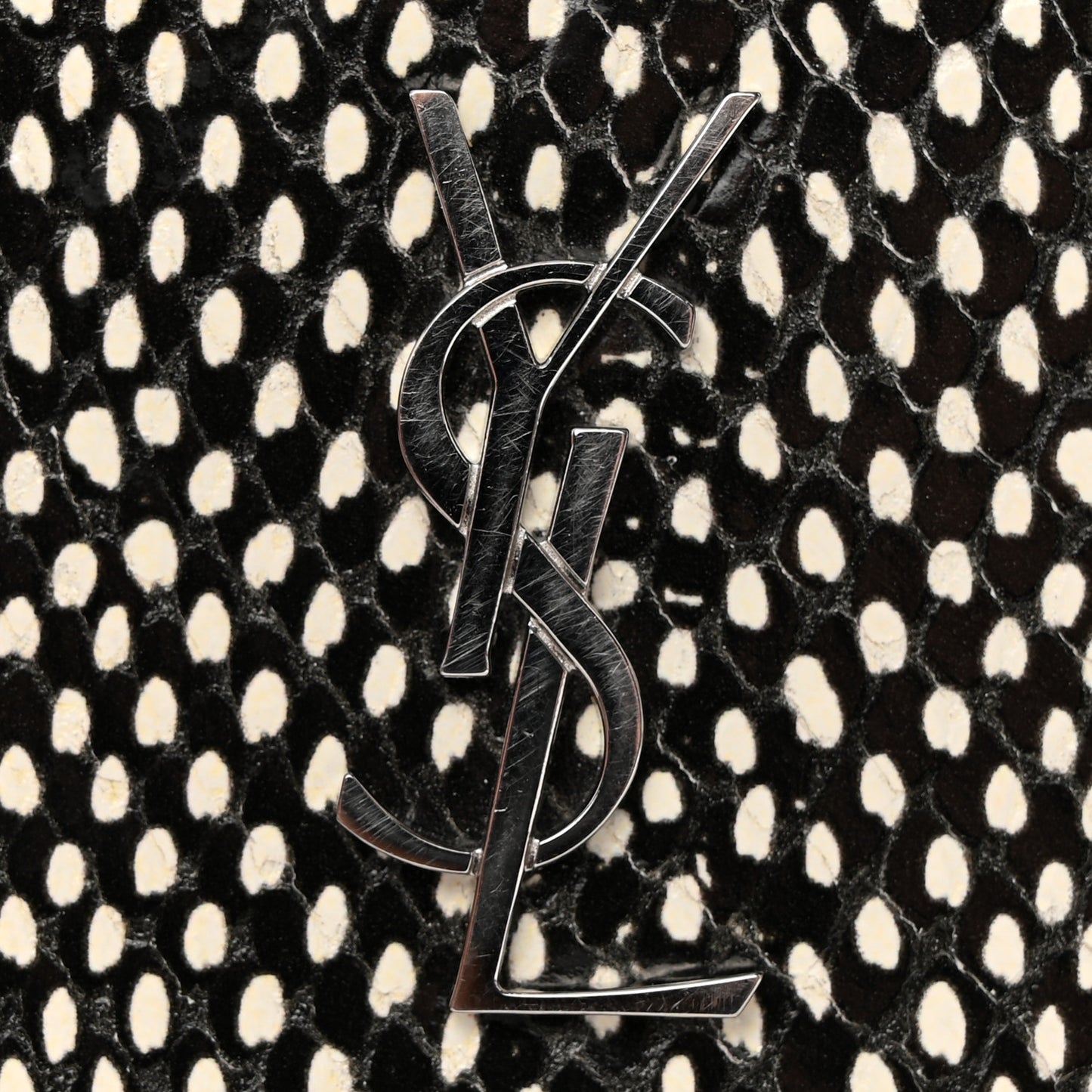 Calfskin Lambskin Snakeskin Embossed Monogram Fragments Wallet Black White