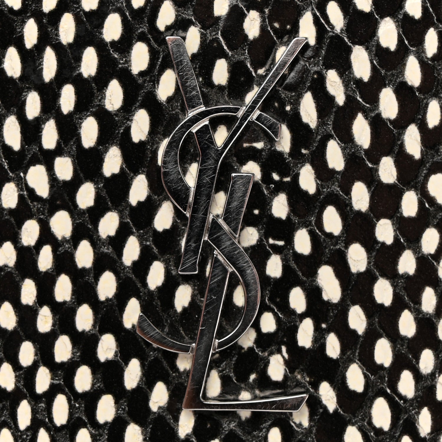 Saint Laurent Calfskin Lambskin Snakeskin Embossed Monogram Fragments Wallet Black White 9 of 9