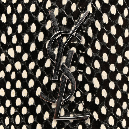 Saint Laurent Calfskin Lambskin Snakeskin Embossed Monogram Fragments Wallet Black White 9 of 9