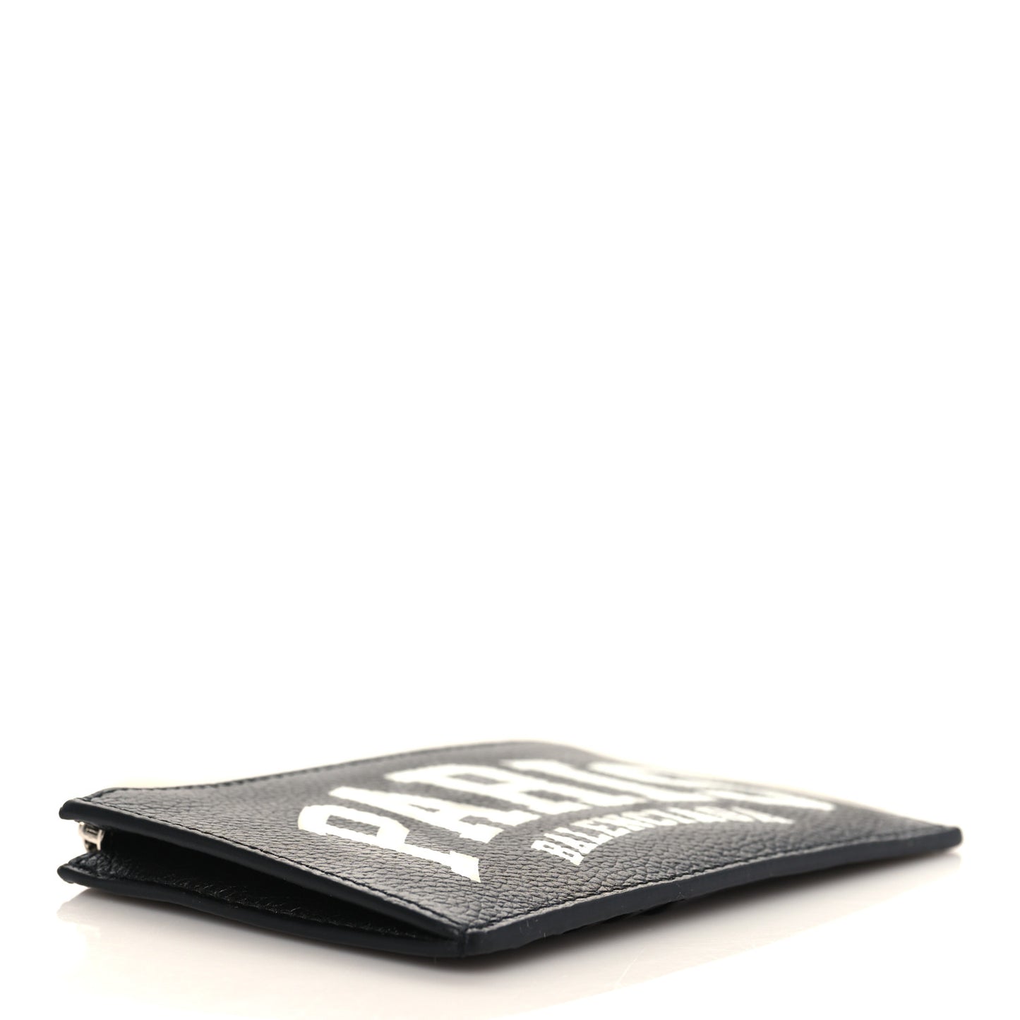 Grained Calfskin Logo Zip Card Holder Black