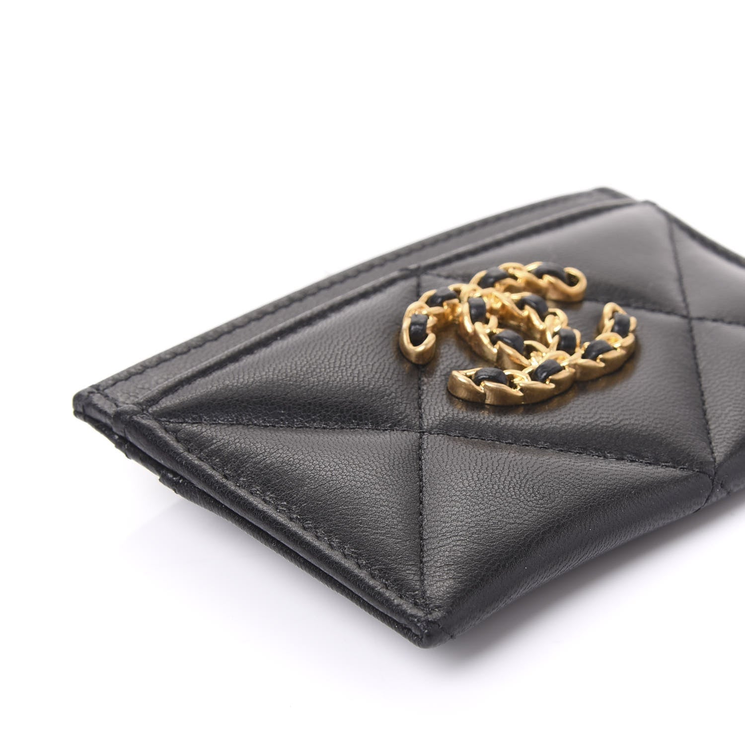 Chanel Shiny Goatskin Quilted Chanel 19 Card Holder Black 9 of 11
