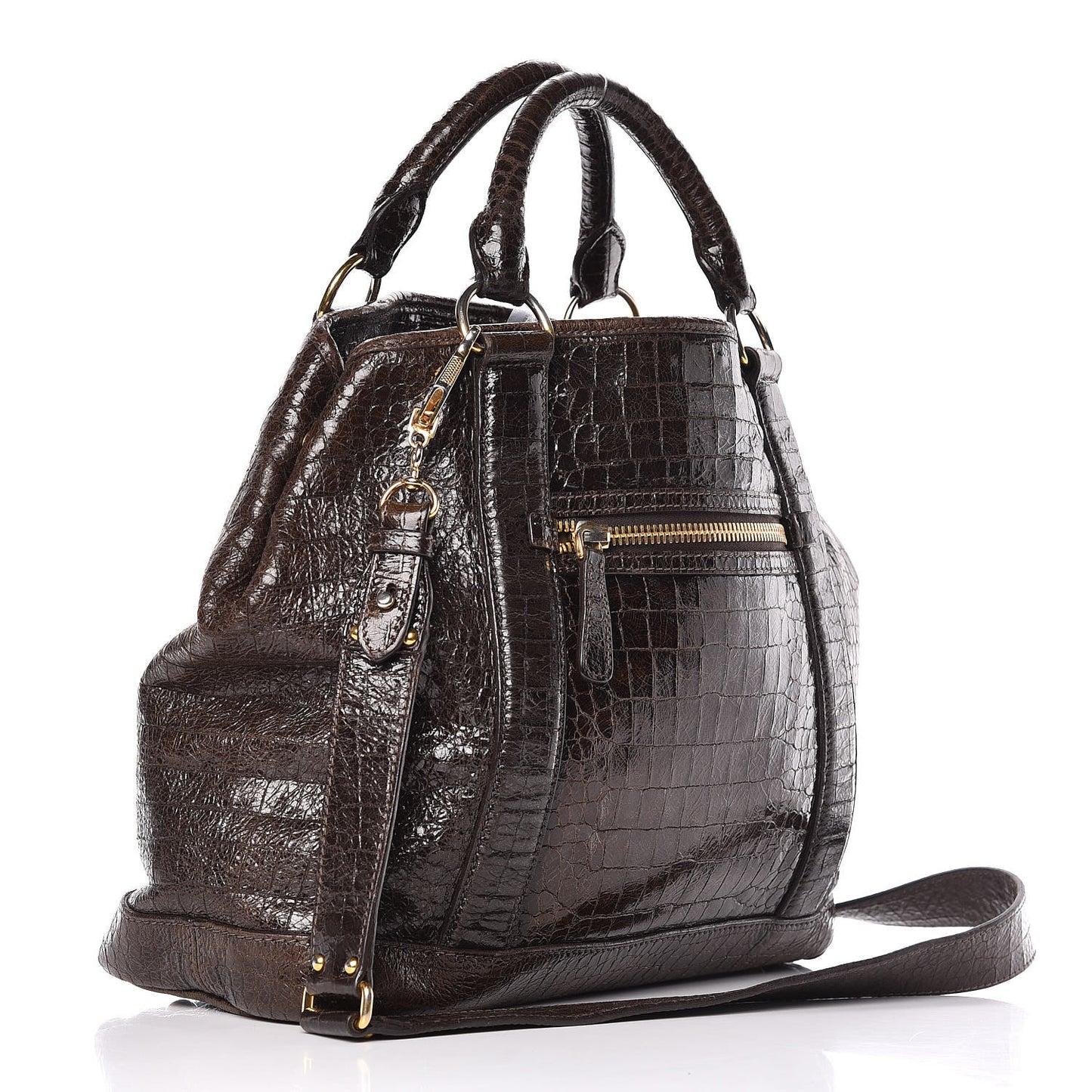 Calfskin Crocodile Embossed St Cocco Shopping Tote Brown