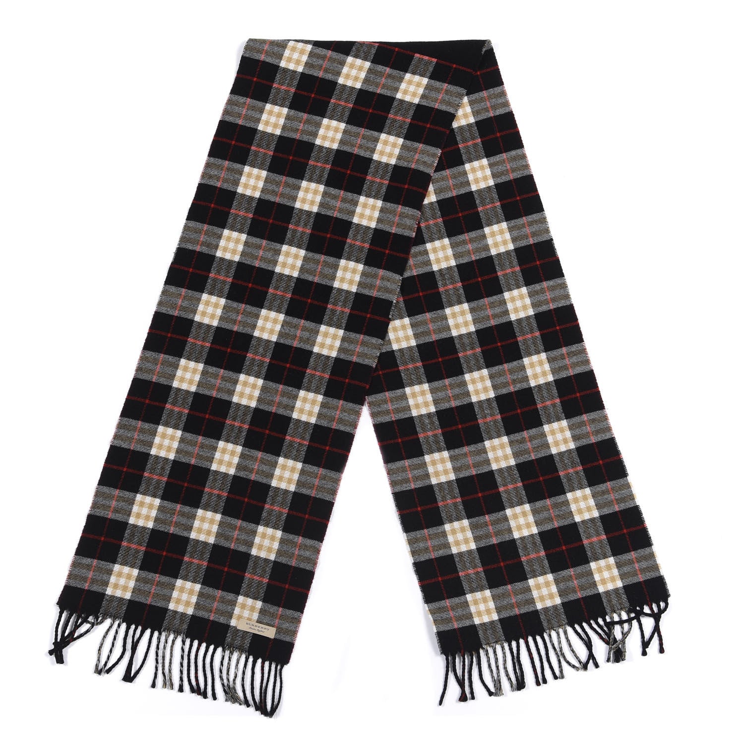 Burberry Wool Cashmere Stripe and Check Reversible Scarf Black 2 of 4