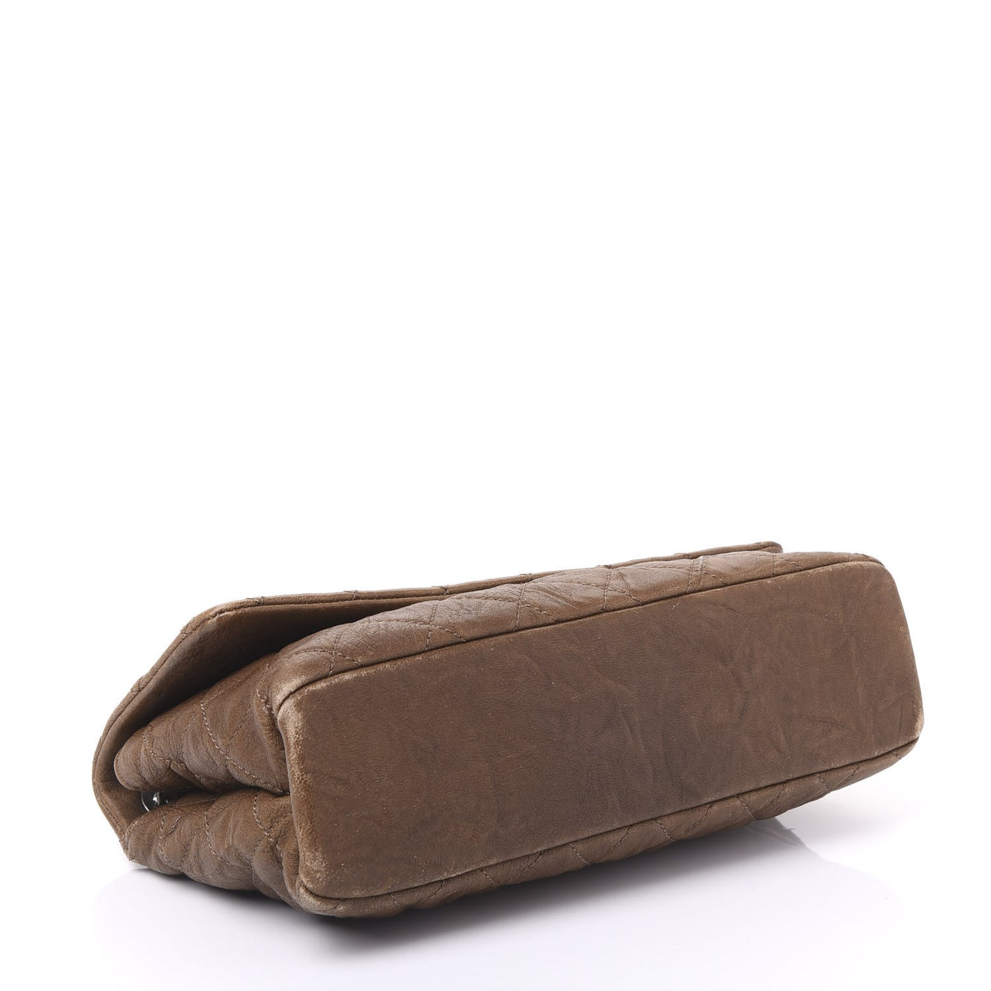 Crumpled Lambskin Quilted Medium Single Flap Khaki