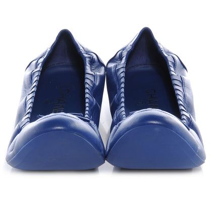 Chanel Leather Cap Toe Ballet Flats 40 Royal Blue 2 of 7
