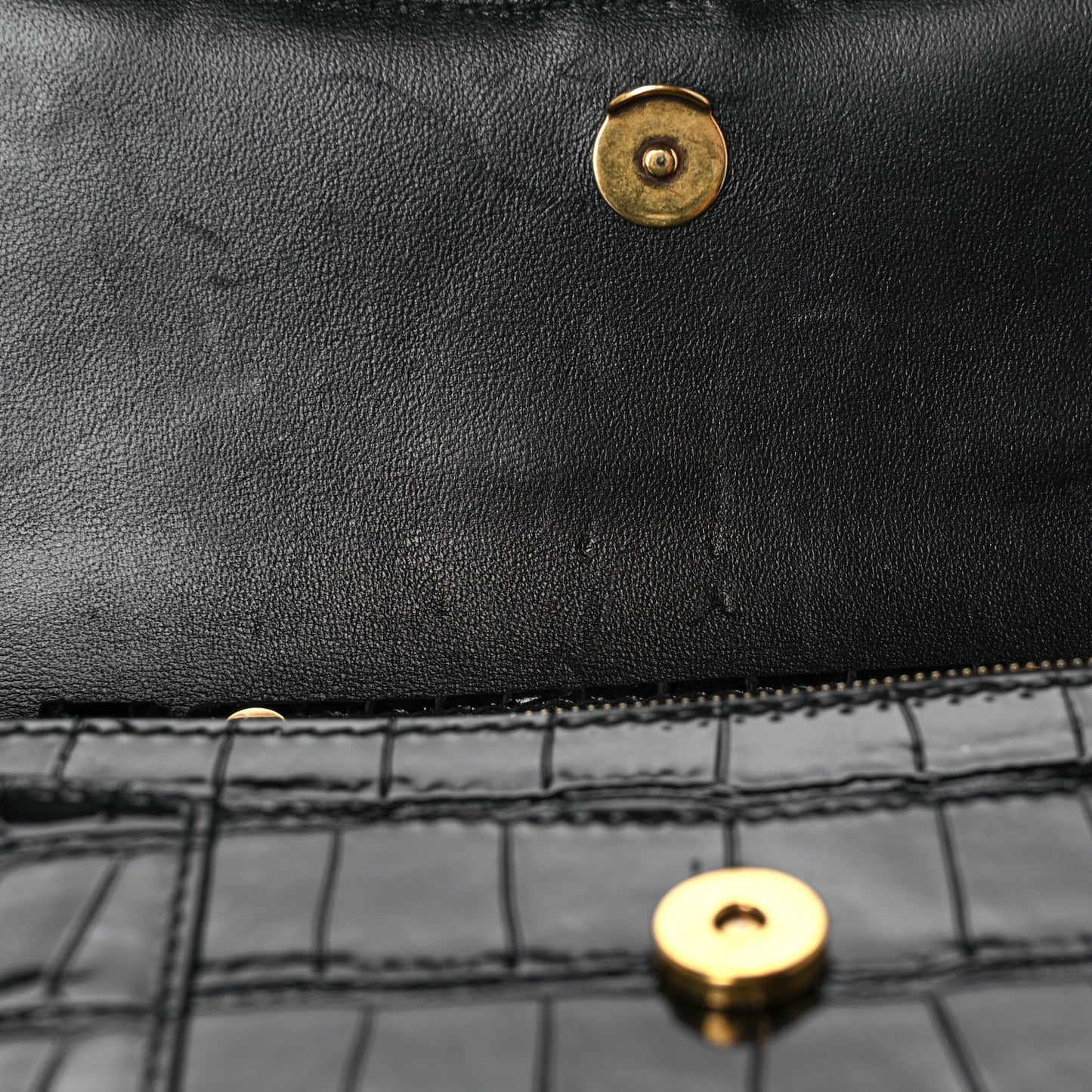 Shiny Calfskin Crocodile Embossed Hourglass Chain Bag Black