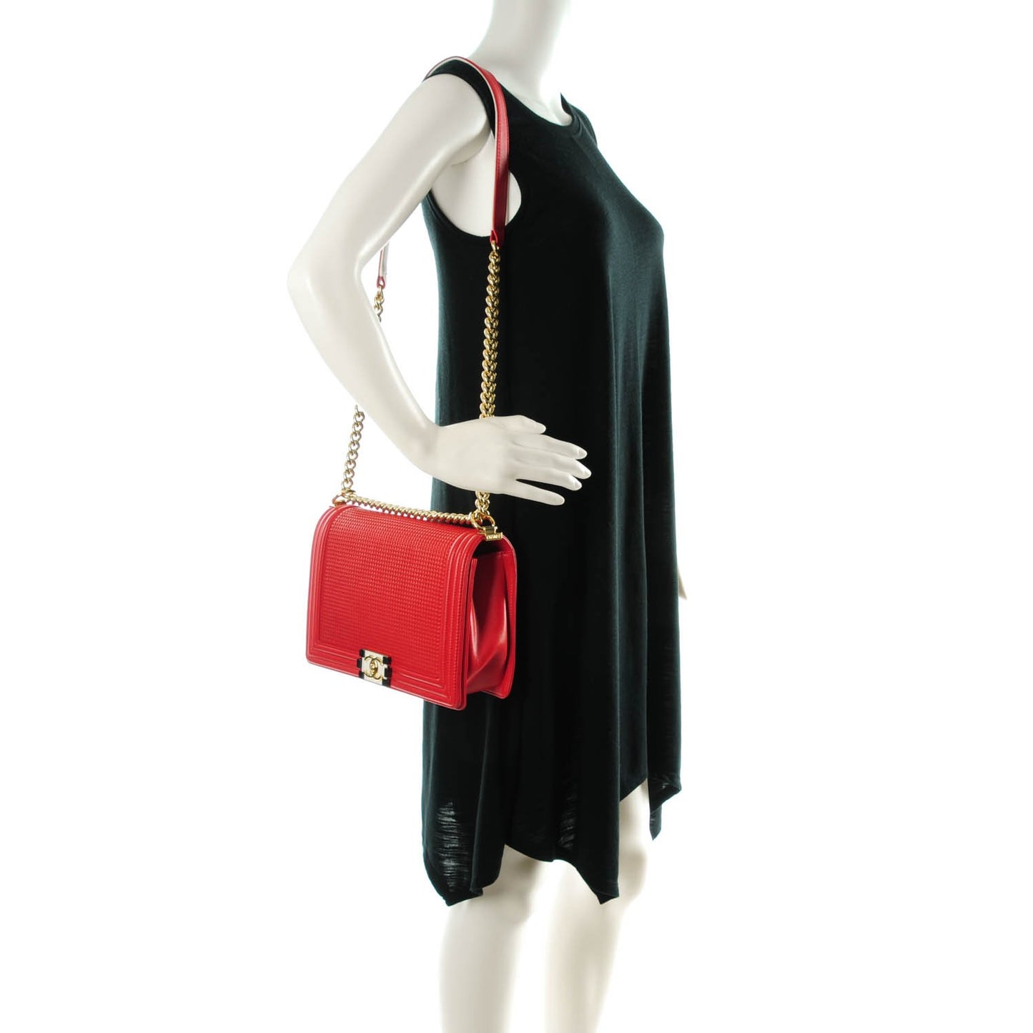 Lambskin Square Quilted Large Boy Cube Flap Red