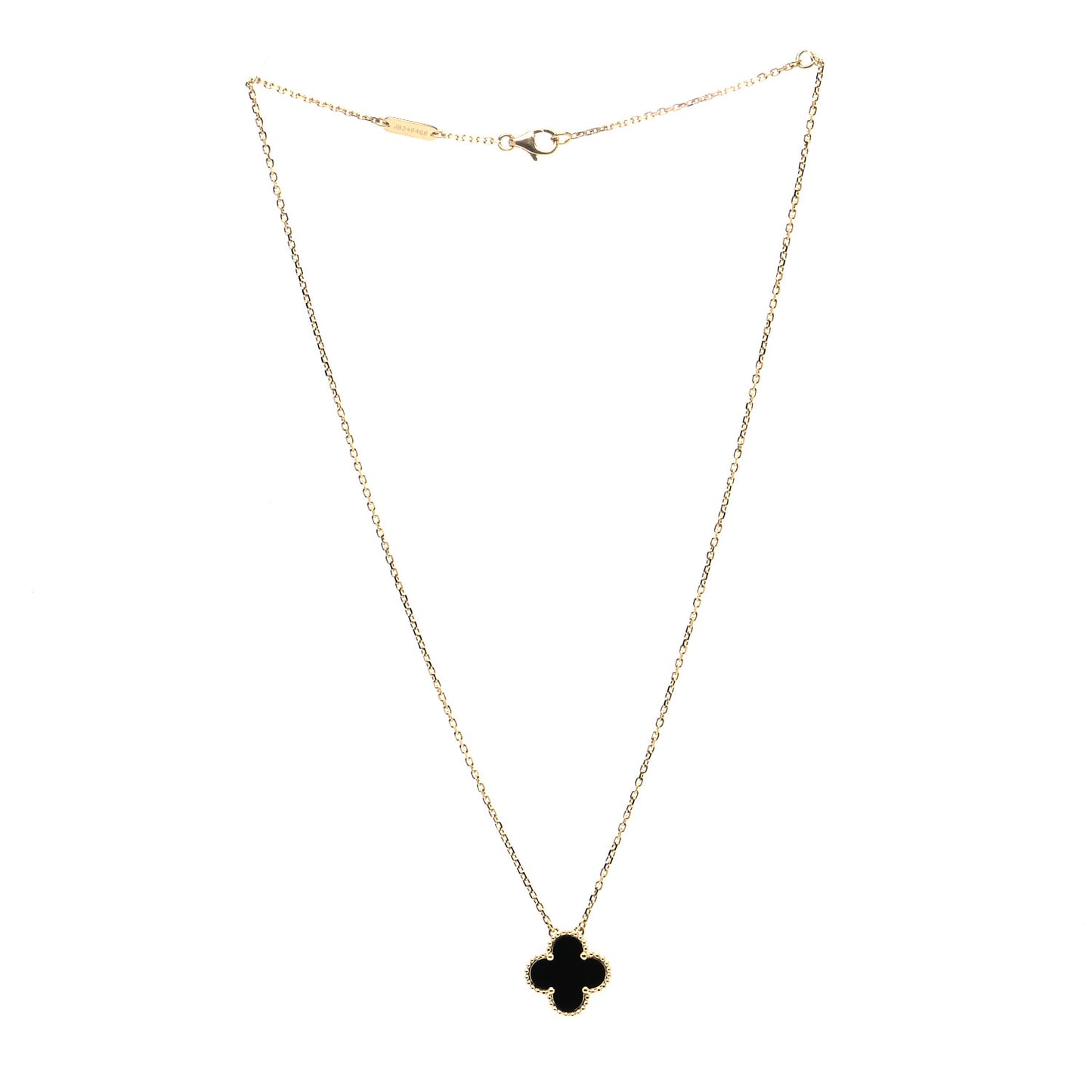 18K Yellow Gold Black Onyx Vintage Alhambra Pendant Necklace