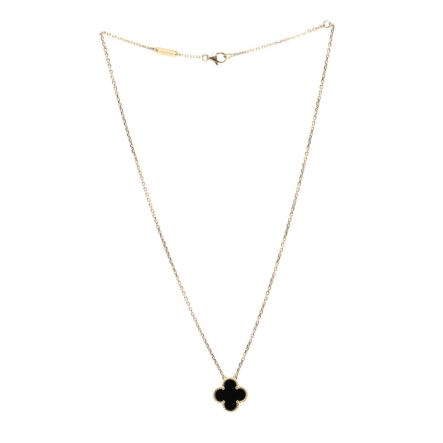 Van Cleef & Arpels 18K Yellow Gold Black Onyx Vintage Alhambra Pendant Necklace 2 of 8