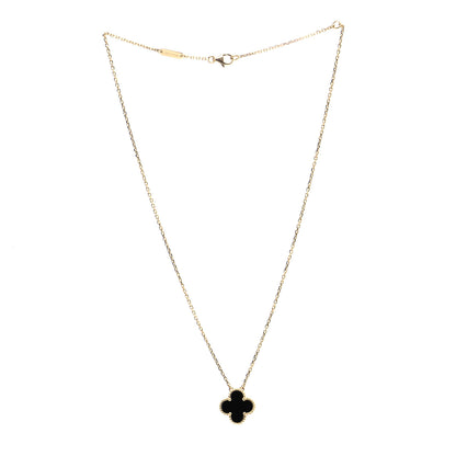 Van Cleef & Arpels 18K Yellow Gold Black Onyx Vintage Alhambra Pendant Necklace 2 of 8