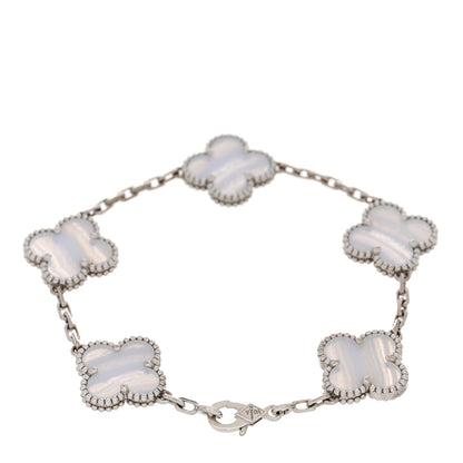 Van Cleef & Arpels 18K White Gold Chalcedony 5 Motifs Vintage Alhambra Bracelet 2 of 5