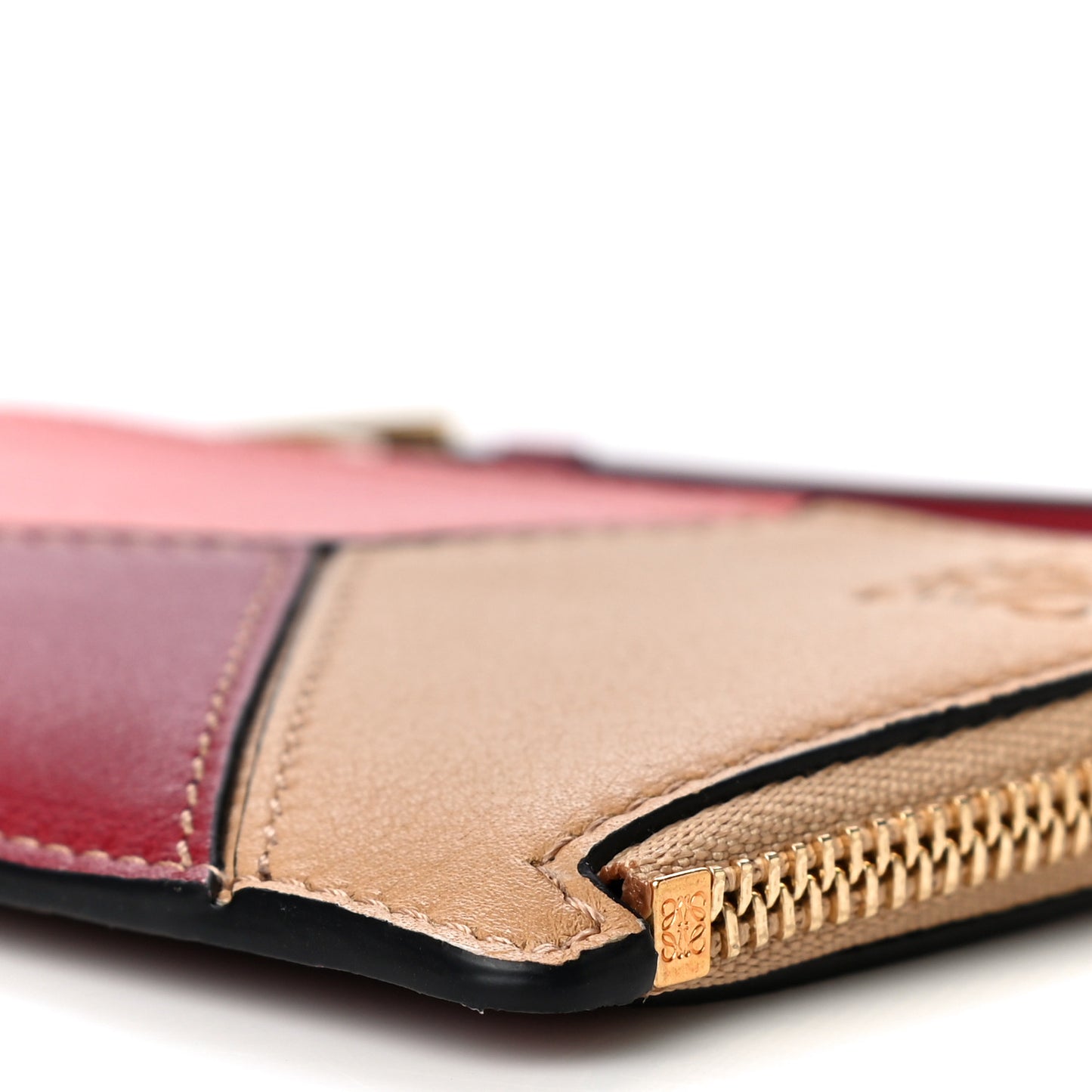 Calfskin Puzzle Colorblock Coin Card Holder Deep Red Dune