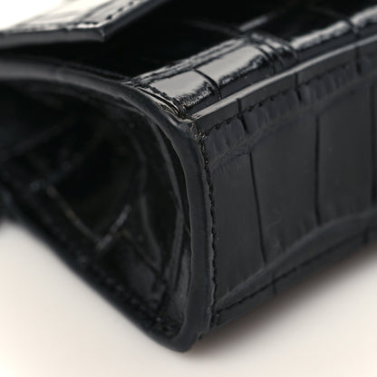 Balenciaga Shiny Calfskin Monochrome Crocodile Embossed Hourglass Chain Cardholder Black 8 of 10