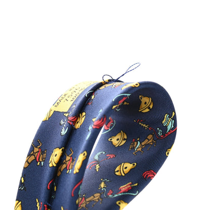 Hermes Silk Printed Mens Neck Tie Bleu 4 of 4