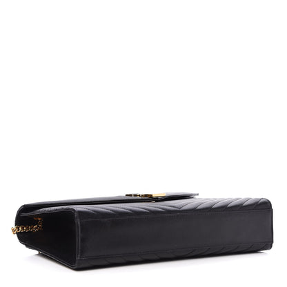 Saint Laurent Grain De Poudre Matelasse Chevron Large Monogram Satchel Black 5 of 8
