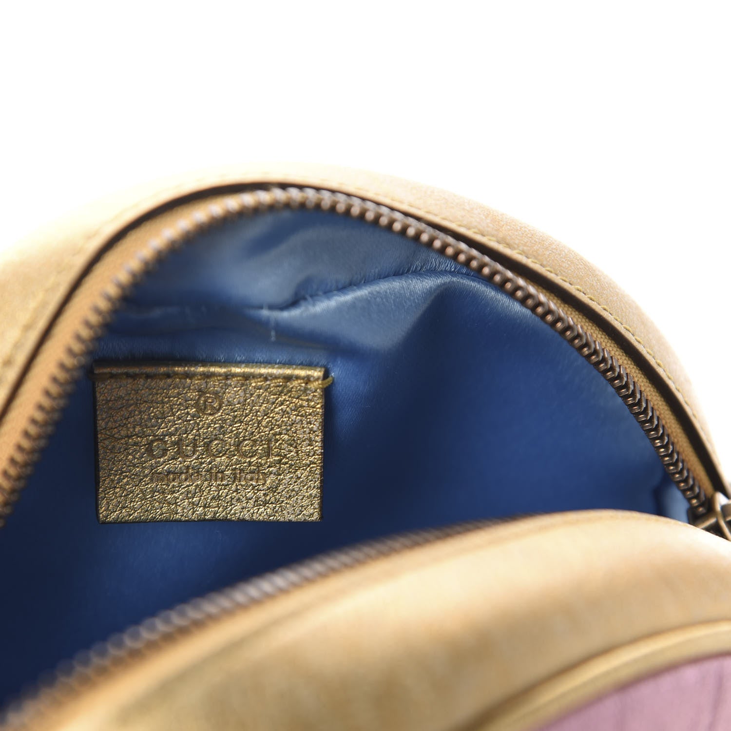 Gucci Metallic Calfskin Matelasse Mini GG Marmont Round Shoulder Bag Gold Pink 8 of 11