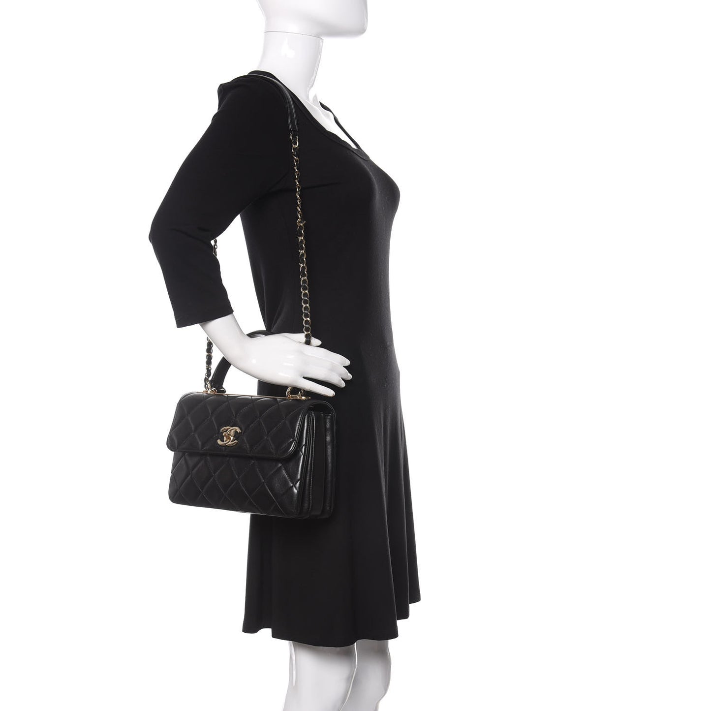 Lambskin Quilted Small Trendy CC Dual Handle Flap Bag Black