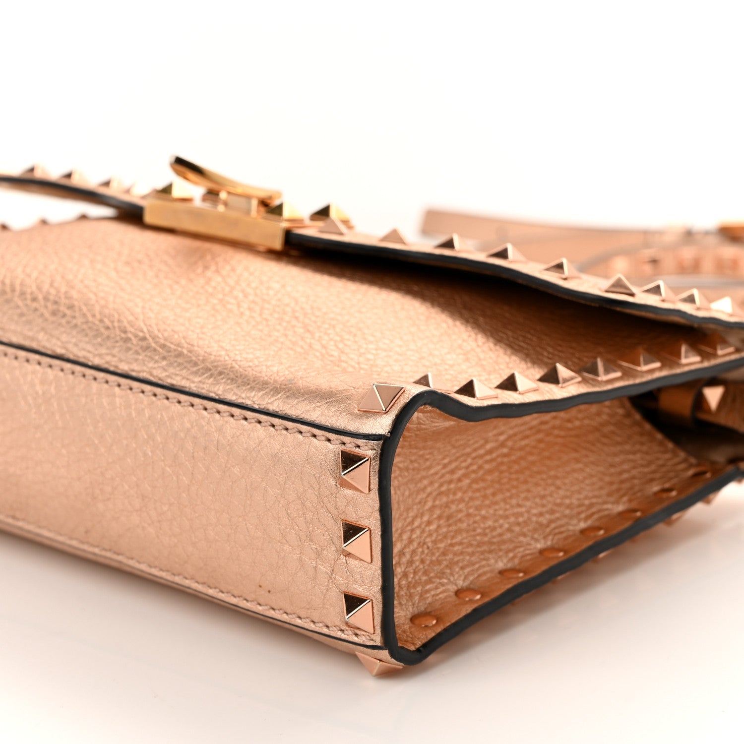 Valentino Garavani Metallic Pebbled Calfskin Medium Rockstud Flip Lock Crossbody Bag Rame 9 of 12