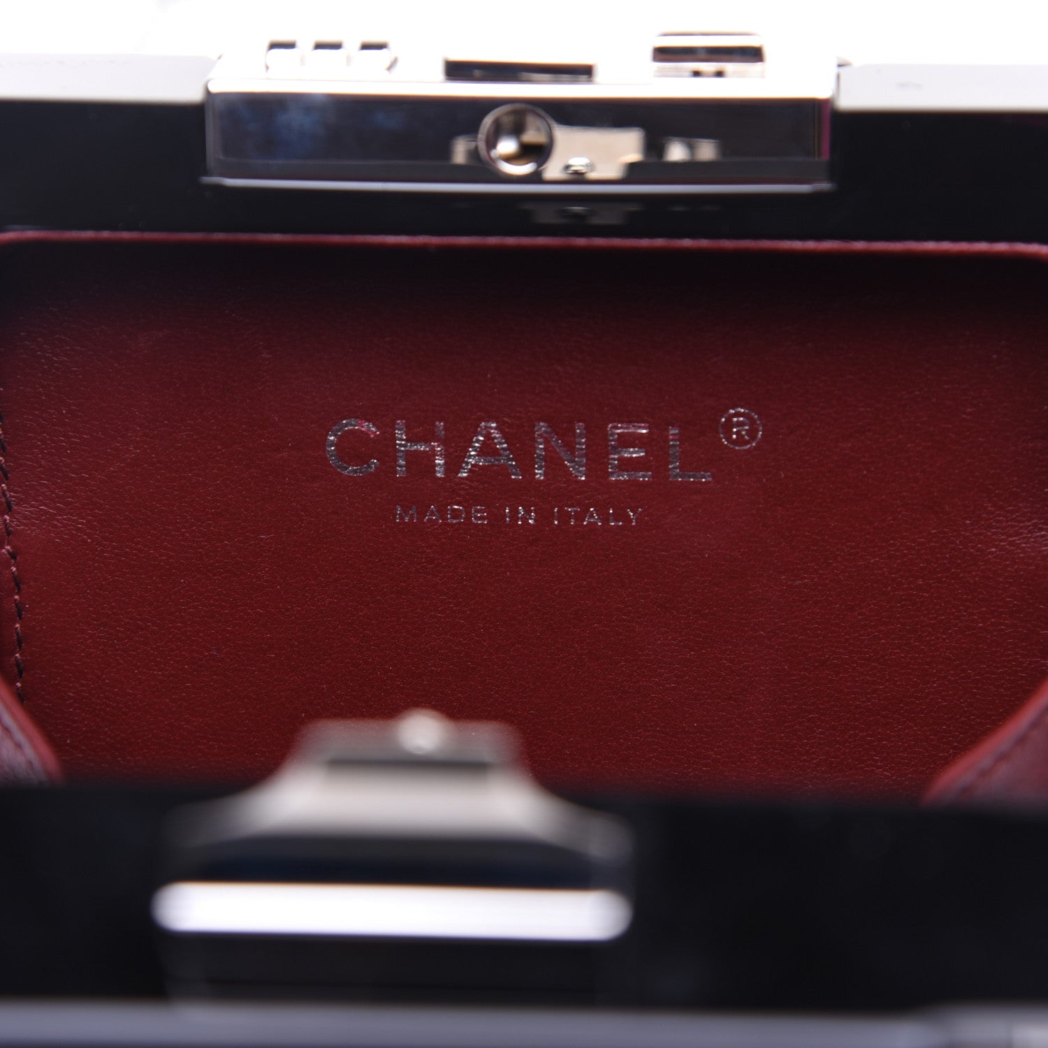 Chanel Plexiglass Patent Quilted Minaudiere Clutch Black 8 of 13