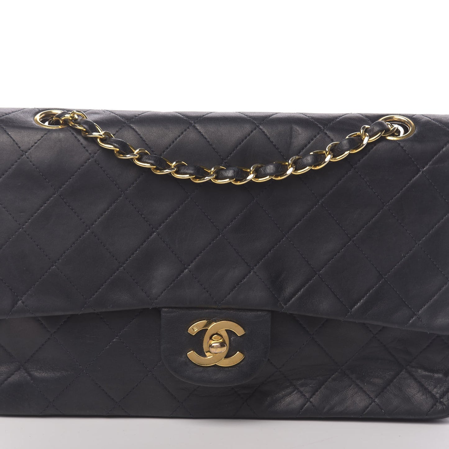 Lambskin Quilted Medium Double Flap Navy