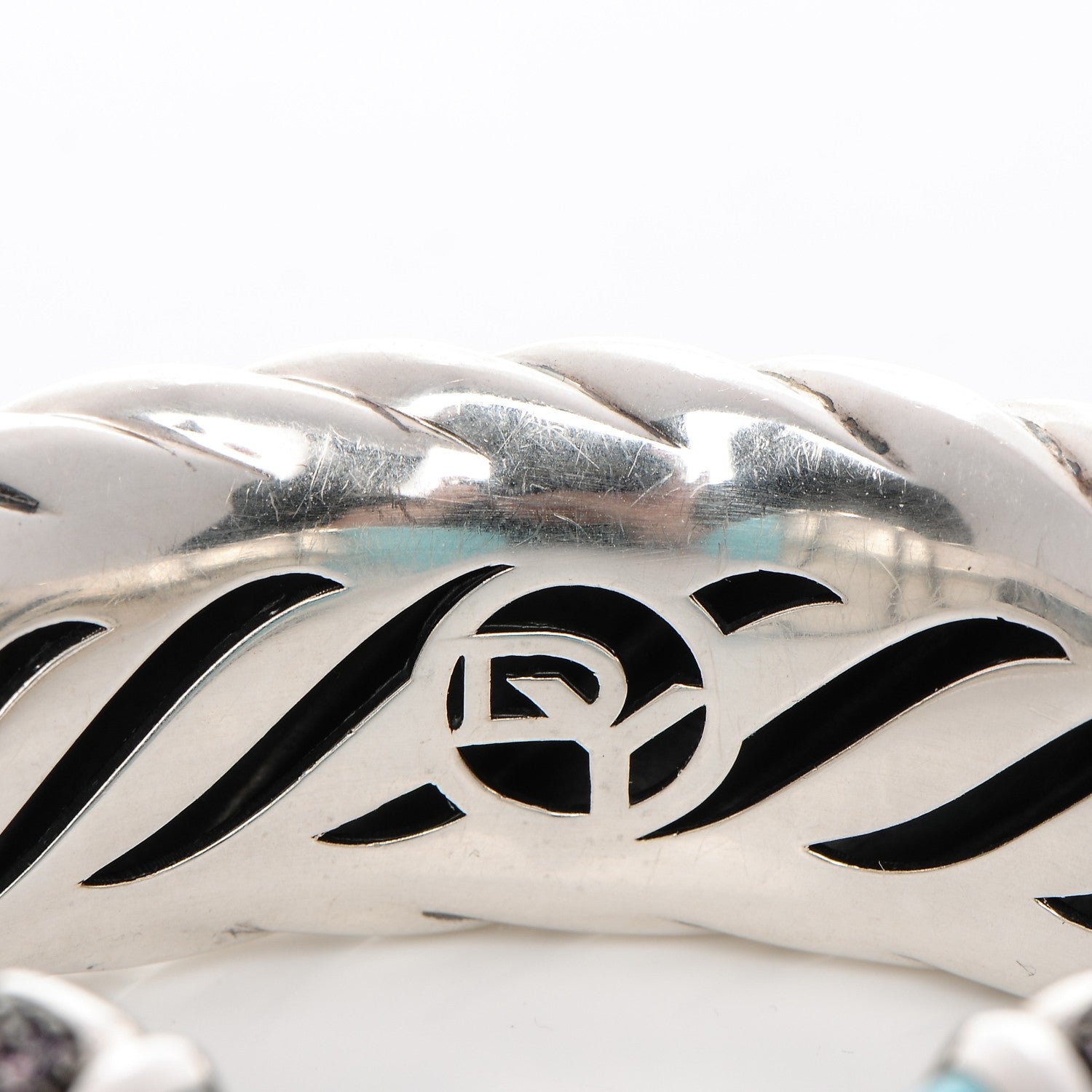 David Yurman Sterling Silver Amethyst Turquoise 25mm Waverly Bracelet 4 of 6