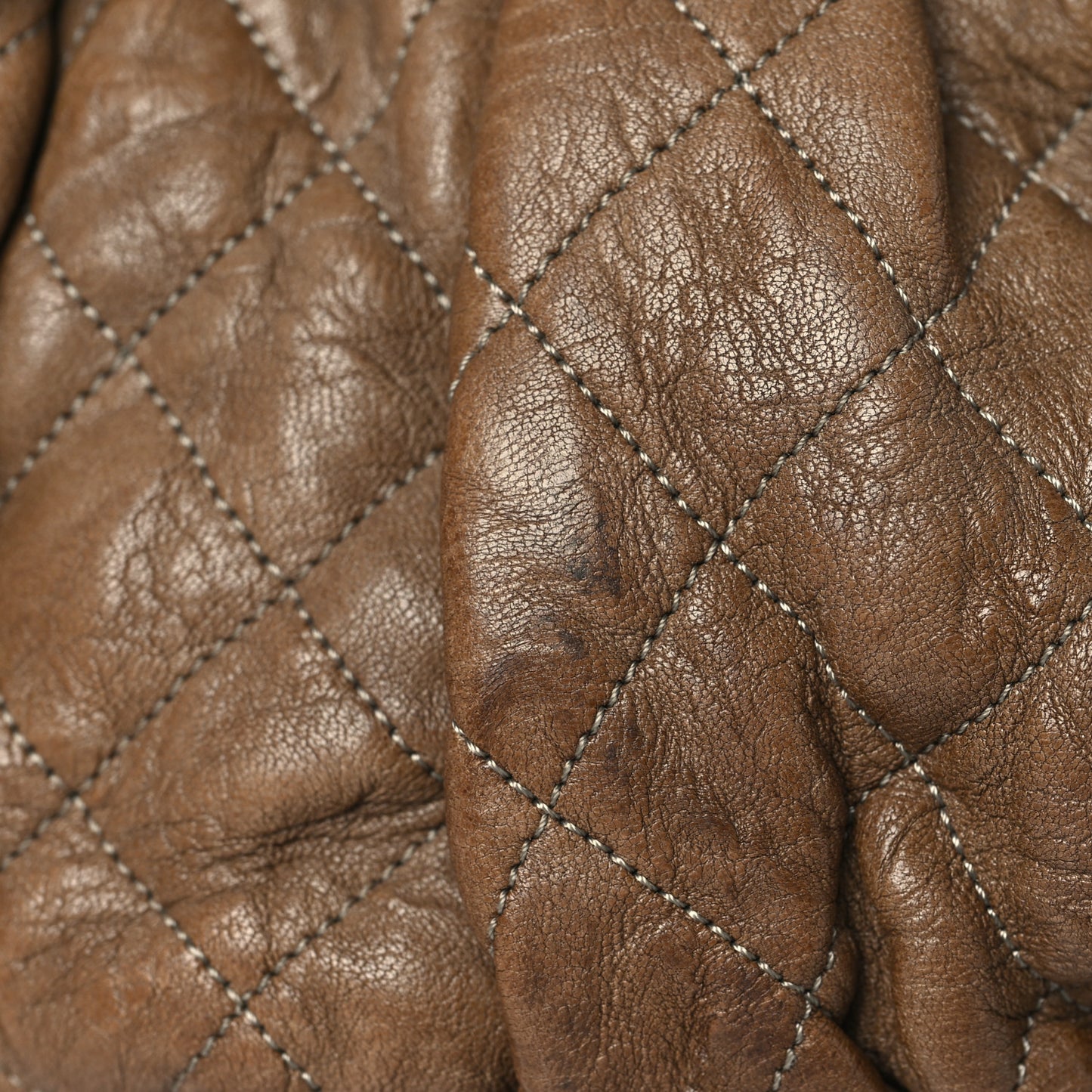 Crumpled Lambskin Quilted Medium Chain Around Flap Light Khaki