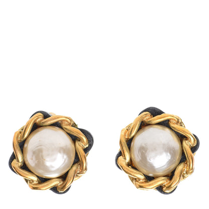 Chanel Pearl Lambskin Clip On Earrings Gold 1 of 4