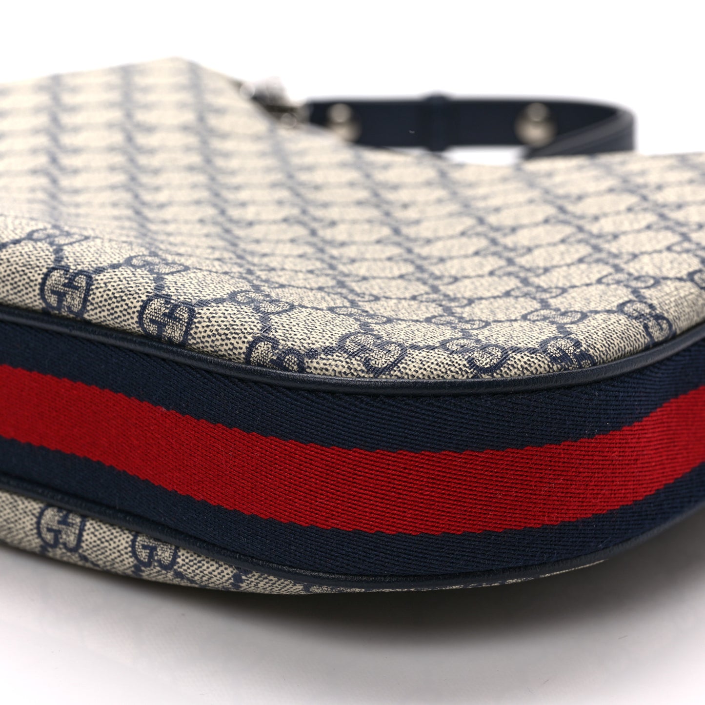 GG Supreme Monogram Textured Calfskin Web Large Attache Shoulder Bag Beige Blue