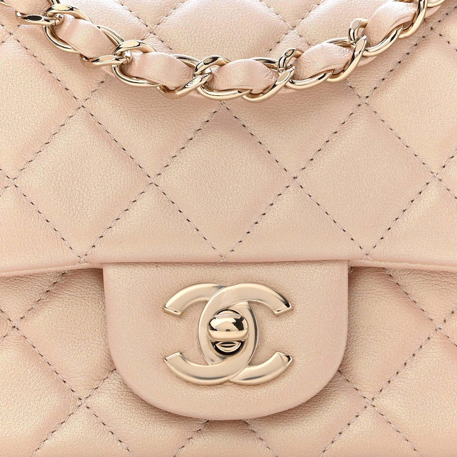 Chanel Iridescent Calfskin Quilted Mini Rectangular Flap Beige 8 of 12