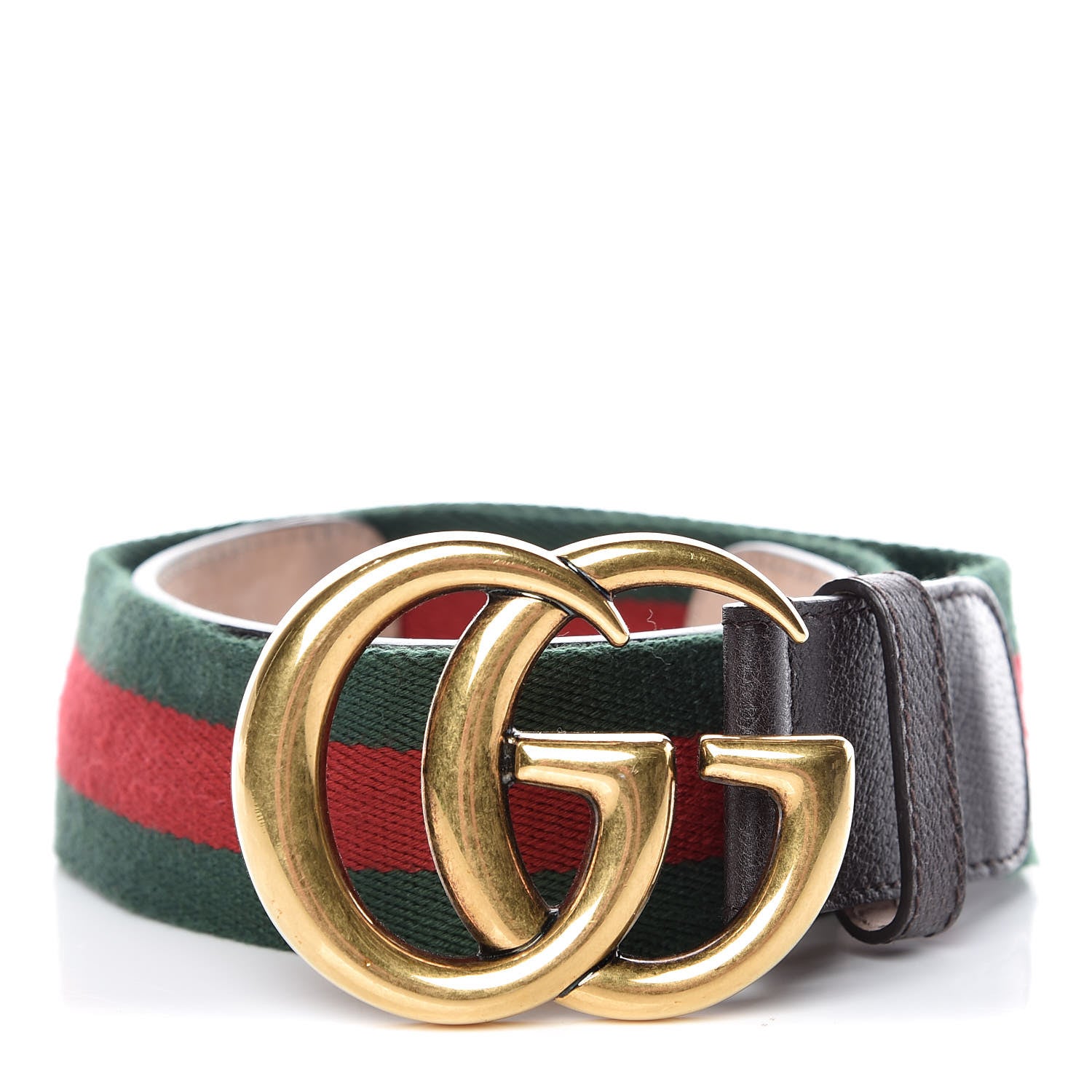 Gucci Nylon Textured Calfskin Double G Web 40mm Belt 75 30 Green Red Dark Cocoa 1 of 7