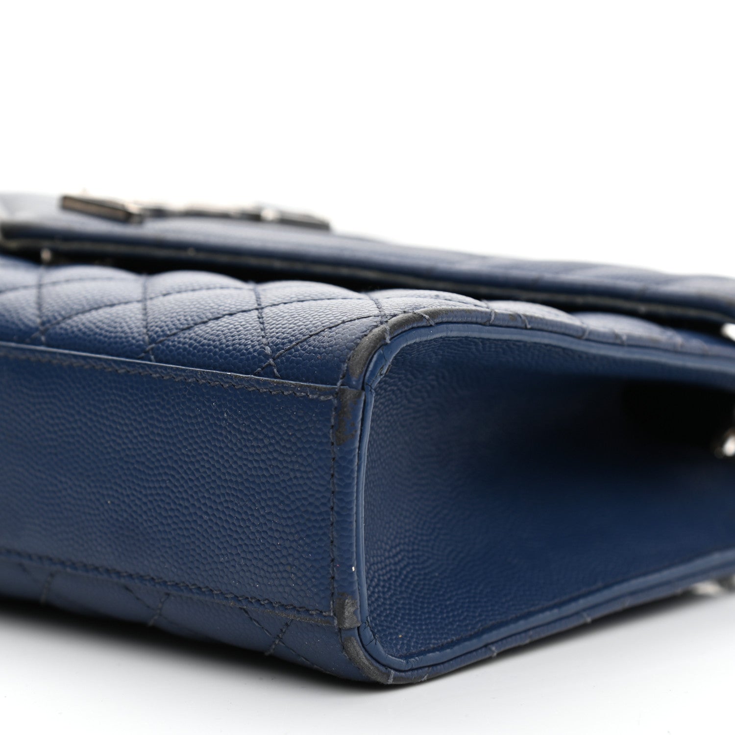 Saint Laurent Grain De Poudre Textured Mixed Matelasse Triquilt Medium Monogram Satchel Denim 10 of 20