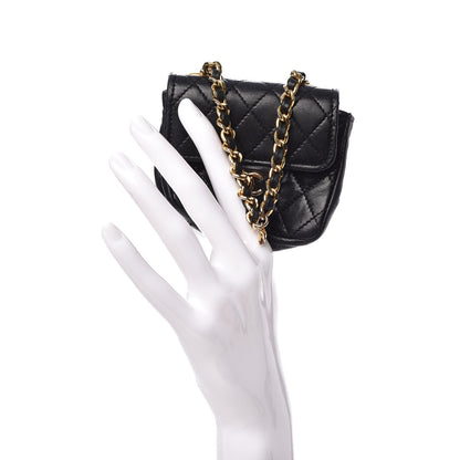 Chanel Calfskin Quilted Mini Pouch Bag Charm Keychain Black 2 of 12