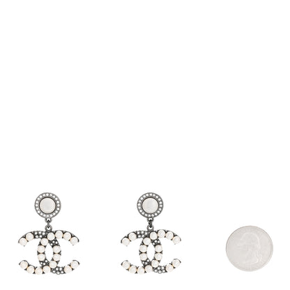 Chanel Pearl Crystal CC Drop Earrings Silver 2 of 5