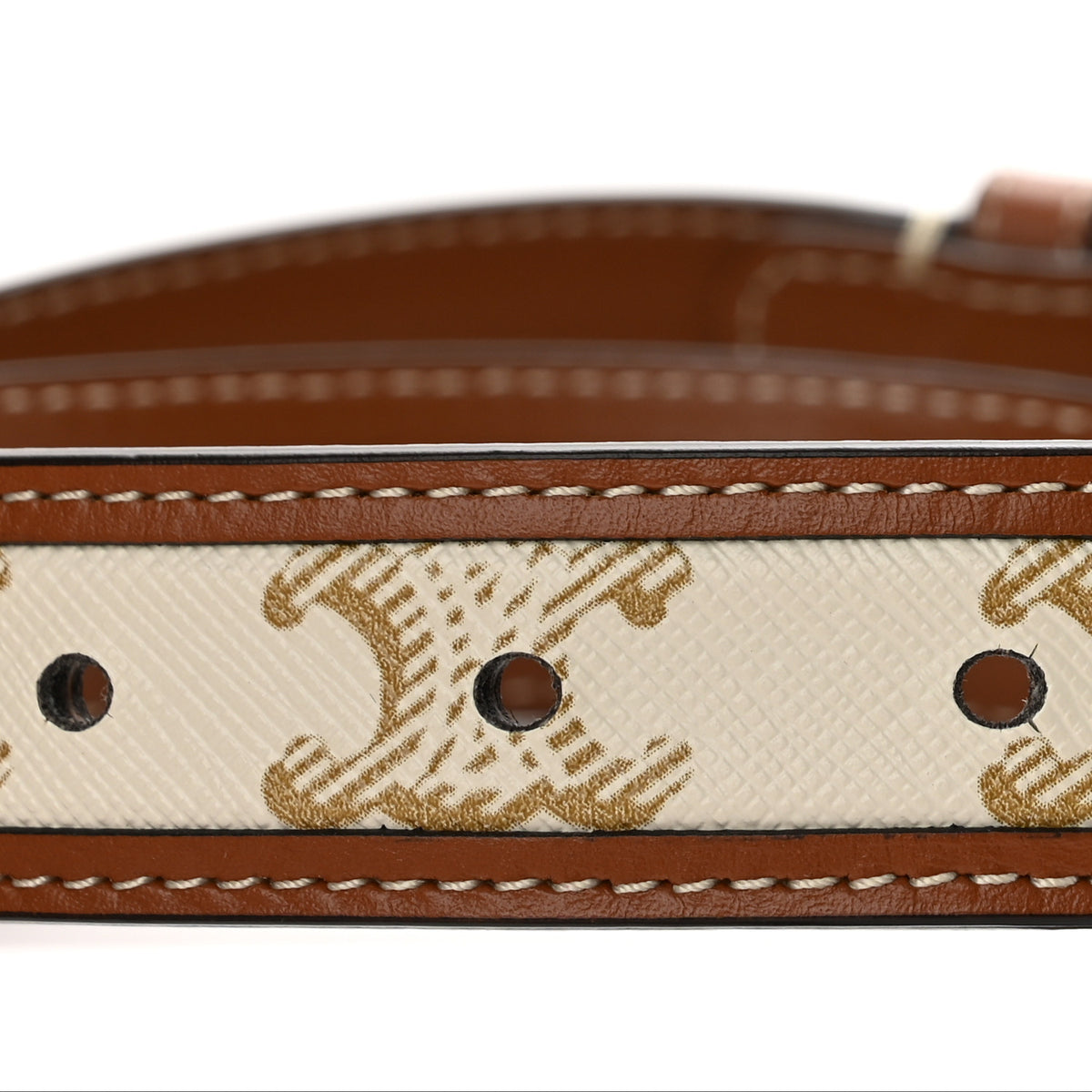 Celine Canvas Calfskin Medium 25mm Triomphe Belt 75 30 White Tan 3 of 6