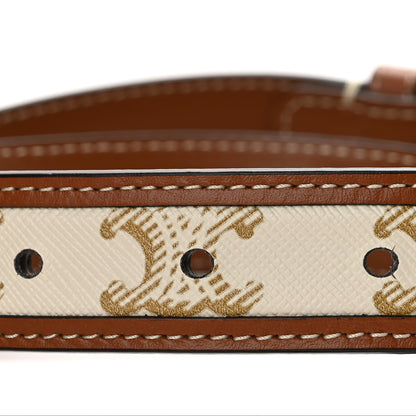 Celine Canvas Calfskin Medium 25mm Triomphe Belt 75 30 White Tan 3 of 6