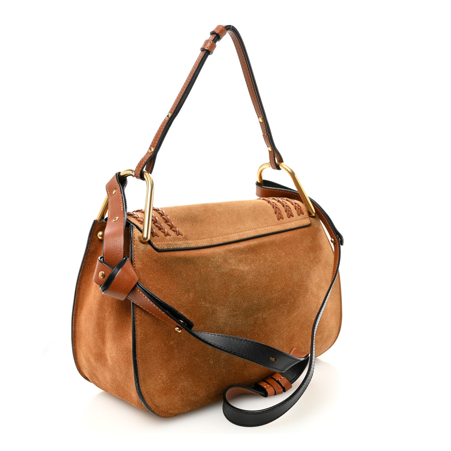 Chloe Suede Braided Medium Hudson Double Carry Shoulder Bag Caramel 3 of 10