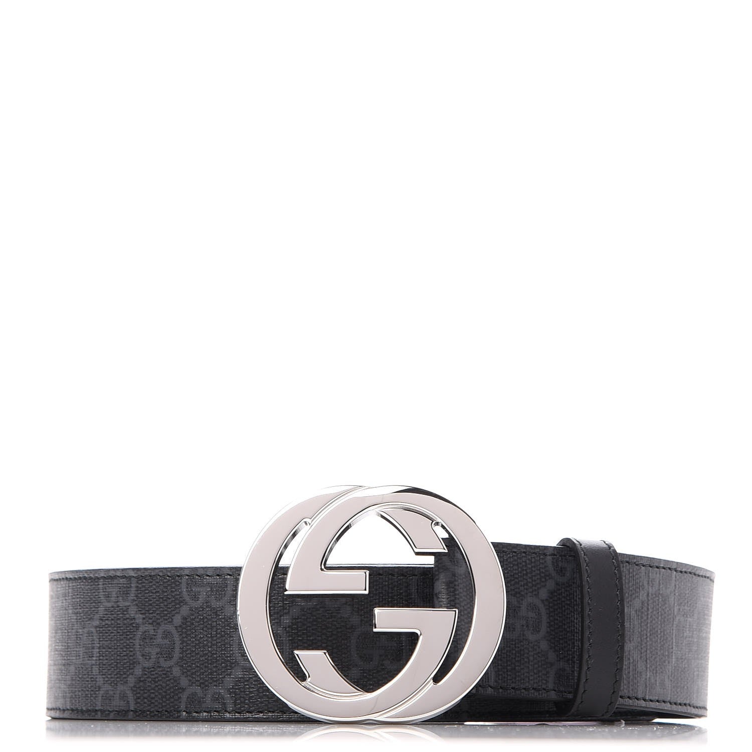 Gucci GG Supreme Monogram Selleria Calfskin Interlocking G 40mm Belt 115 46 Black Grey 1 of 5