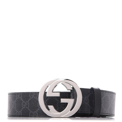 Gucci GG Supreme Monogram Selleria Calfskin Interlocking G 40mm Belt 115 46 Black Grey 1 of 5