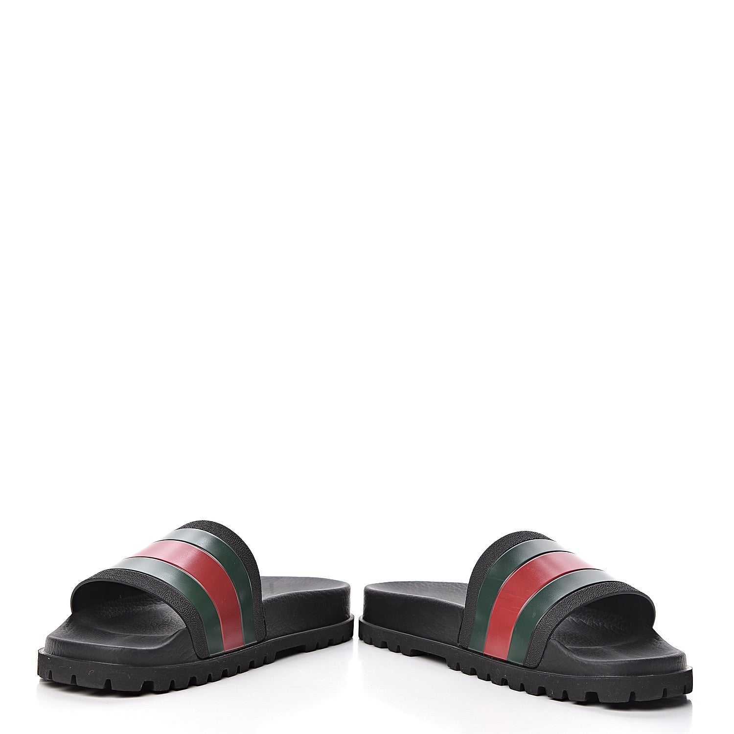 Gucci Rubber Web Mens Lug Sole Slide Sandals 10 Black Green Red 12 of 14